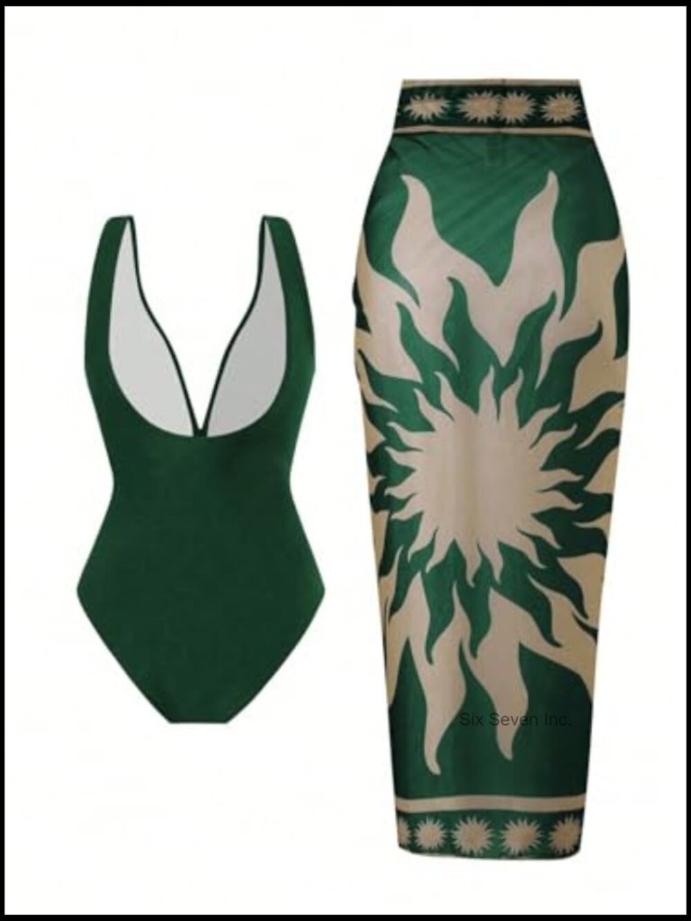 One Piece Swimsuit with Sarong Wrap Skirt Set Beach Cover Up - Picture 2 of 6